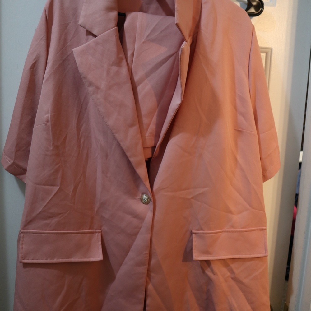 Plus Solid Lapel Neck Single Button Blazer & Shor… - image 6